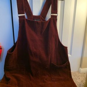 Maroon corduroy overall dress